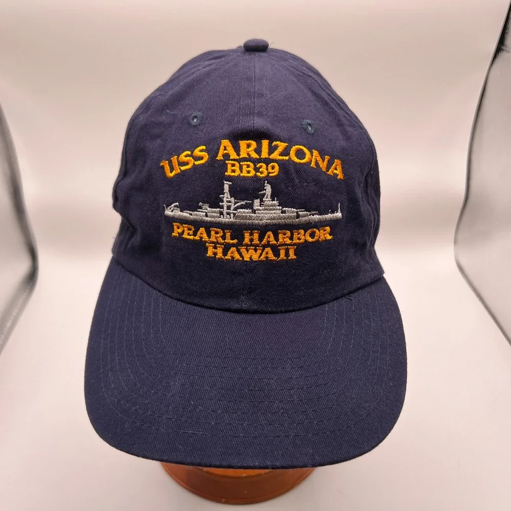 Nissin Cap USS Arizona BB39 Pearl Harbor Hawaii Navy Blue Embroidered Hat